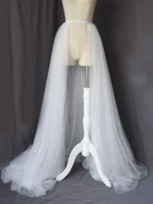 1pc Women's Bridal Wedding Dress Accessory Long Trailing Tulle Skirt, High Waist Elegant Stage Performance Model Runway Maxi Dress