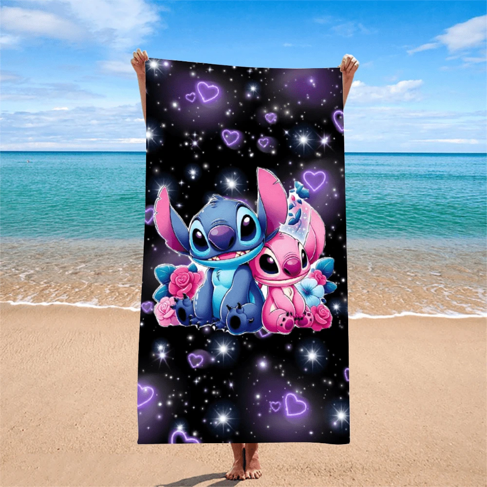 1 pieza Toalla de playa de microfibra con estampado de personaje de dibujos animados Stitch - de secado rápido, diseño absorbente, perfecto para yoga, viajes, natación, fitness, camping - regalo ideal para el Día de San Valentín, imprescindible de playa de verano, toalla de playa | Diseño juguetón | Tela de secado rápido, toalla de playa