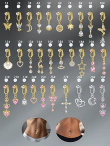 CIZME Fake Belly Rings Stainless Steel Gold Dangle Belly Button Rings Non Piercing Navel Jewelry Fake Pierced Navle Rings For Women Daily Wear - Multicolor-2 - View 4