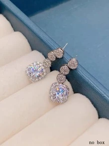 1 par de brincos brilhantes femininos pendurados com zircônia cúbica cor prata acessórios femininos requintados joias da moda para casamento