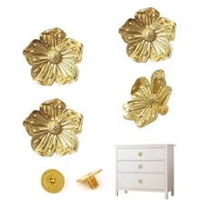 1/2/4/6/8/10 Stück Goldene Kommode Knöpfe, Blumen Knöpfe für Kommode Schubladen, Messing Blumen Schrank Knöpfe, dekorative Vintage Griffe und Knöpfe, Küchen Schrank Badezimmer Schrank Hardware Griffe