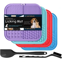 Lick Mat For Dogs And Cats, 7.9inch Licking Pad With Suction Cups, Slow Feeder Pet Bowls For Training And Bathing Grooming Large 3 Packs