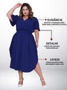 Vestido Feminino Midi Plus Size Transpassado Manga Curta Duna