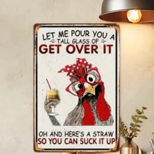 1pc 2D Flat, Farmhouse Rooster Themed Metal Sign With Humorous Quote, Metal Wall Art Decor - Suitable For Living Room, Porch, Garden, Yard Decoration | Vintage Wall Art | Distressed Style, Perfect For Room Decor - Random Hole Pattern