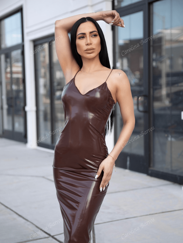 Carolina Barros Strap Detail Backless PU Leather Bodycon Dress