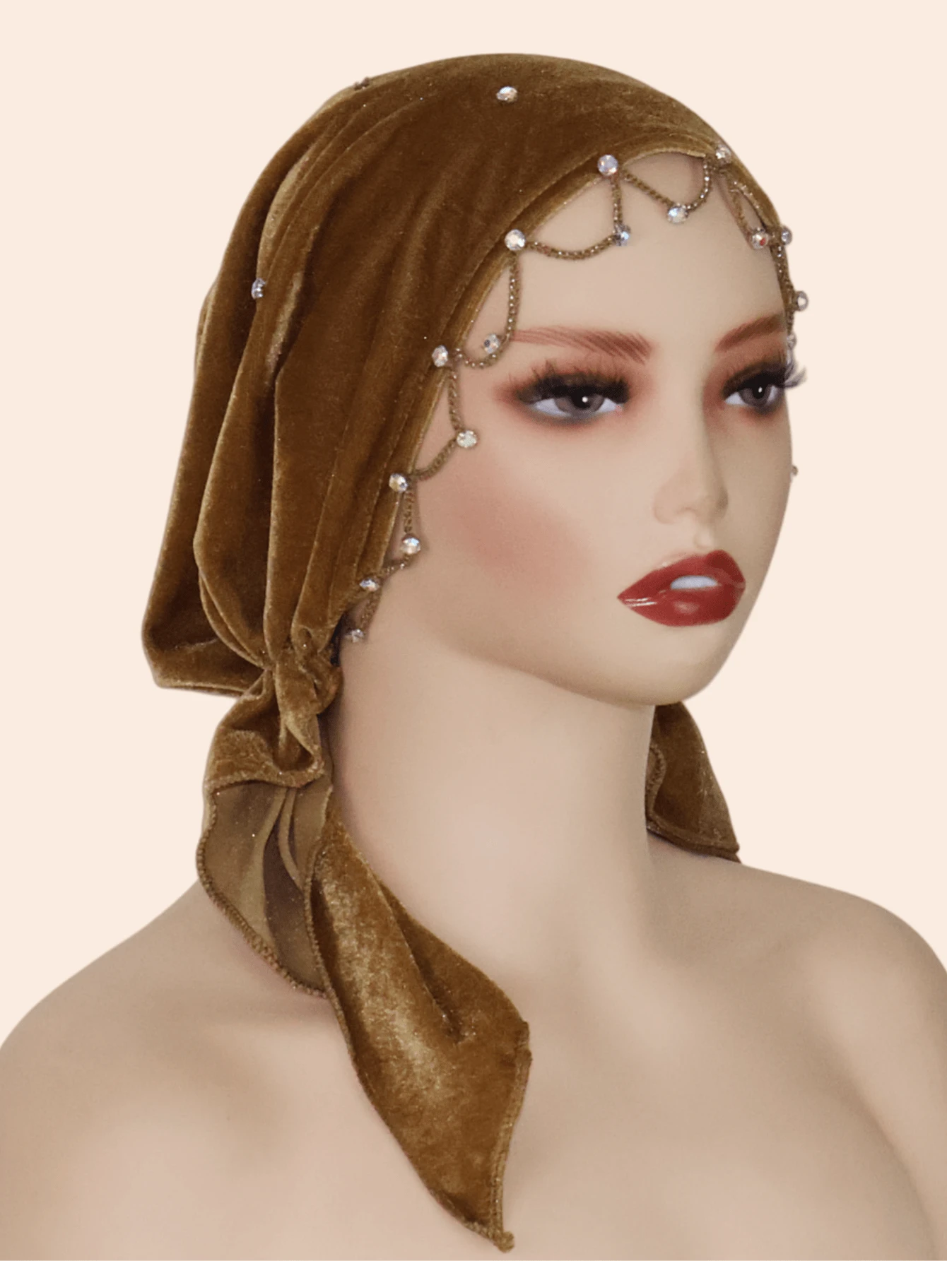 1pc Women Rhinestone Women Turban,Hijab Inner Cap,Fur Specialty Craft Diamond Chain Decorated Headscarf Elegant Middle East Fashion Headwrap