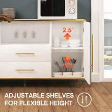 MARNUR Wine Bar Cabinet 55 Sideboard Buffet Cabinet 2-Door 2-Drawer For Kitchen Dining Room Living Room White