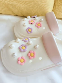 18pcs Detachable Fresh Flower & Faux Pearl Shoe Decorations, DIY Shoe Accessories For Garden Shoes, Sandals, Versatile Multi-Use Women/Girls Gift - Pearl White - View 6