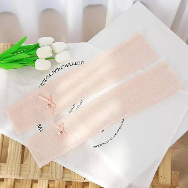 1 Pair Lace Pearl Bow Decor Arm Sleeves, Sunscreen & Outdoor Cycling Arm Sleeves, Summer