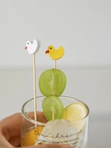 50 que tăm tre mini hình vịt vàng, que xiên trái cây tre sáng tạo dễ thương, đồ trang trí cocktail nhiều màu sắc, món tráng miệng, đồ ăn nhẹ, sushi que tăm tre hình vịt vàng - Xiên que tre trứng vịt - Xem 4