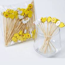 50 que tăm tre mini hình vịt vàng, que xiên trái cây tre sáng tạo dễ thương, đồ trang trí cocktail nhiều màu sắc, món tráng miệng, đồ ăn nhẹ, sushi que tăm tre hình vịt vàng - Xiên que tre trứng vịt - Xem 9