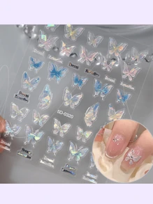 2 Blatt Schmetterling Nagelkunst Aufkleber Abziehbilder Schmetterlinge 5D geprägte Nagel Abziehbilder Muschel leicht Schmetterling Nageldesigns Klebe Aufkleber Maniküre Accessoires für Frauen Mädchen DIY Nagelkunst Dekorationen Zubehör, perfektes Geschenk