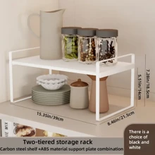 1/2 Tier Kitchen Cabinet Organizer Rack, Carbon Steel + ABS Multifunctional Countertop Spice Pot Bowl Dish Storage Shelf, Suitable For Kitchen, Study, Office (Not For Heavy Items)