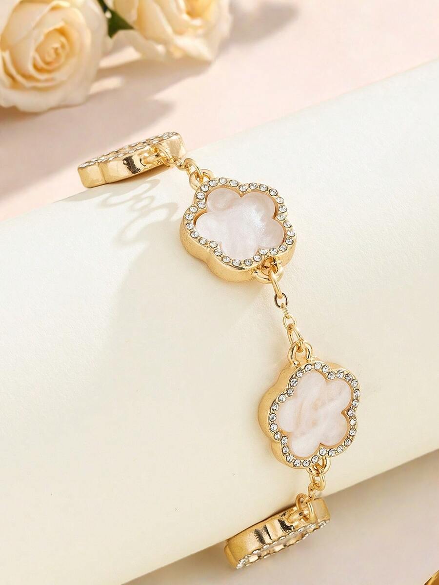 1pc Elegant Party-Style Lucky Clover Girl Rhinestone Bracelet, Valentine's/Mother's Day/Mom Gift