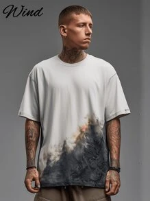 Men's Street Style Vintage Dark Messenger 3D Print Round Neck Short Sleeve T-Shirt, Casual Sporty Loose Fit, Suitable For Workout, Leisure, Home Gathering