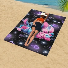 1 pieza Toalla de playa de microfibra con estampado de personaje de dibujos animados Stitch - de secado rápido, diseño absorbente, perfecto para yoga, viajes, natación, fitness, camping - regalo ideal para el Día de San Valentín, imprescindible de playa de verano, toalla de playa | Diseño juguetón | Tela de secado rápido, toalla de playa