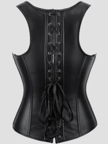 Dark Punk Style Corset Camisole With Multi-Button Front Zipper + Back Lace-Up Design, Suitable For Daily / Party / Halloween Outfits - Black - View 5