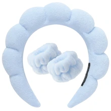 1 Face Washing Headband/2 Face Washing Wrist Straps/3 Set Of Hydrotherapy Headbands, Makeup Headbands, Face Washing Headbands, Skincare Headbands, Pink Velvet Fluffy Sponge Headbands, Bows, Bubbles, Hydrotherapy Headbands, Wristbands, Set Of Women's And Girls' Hair Accessories