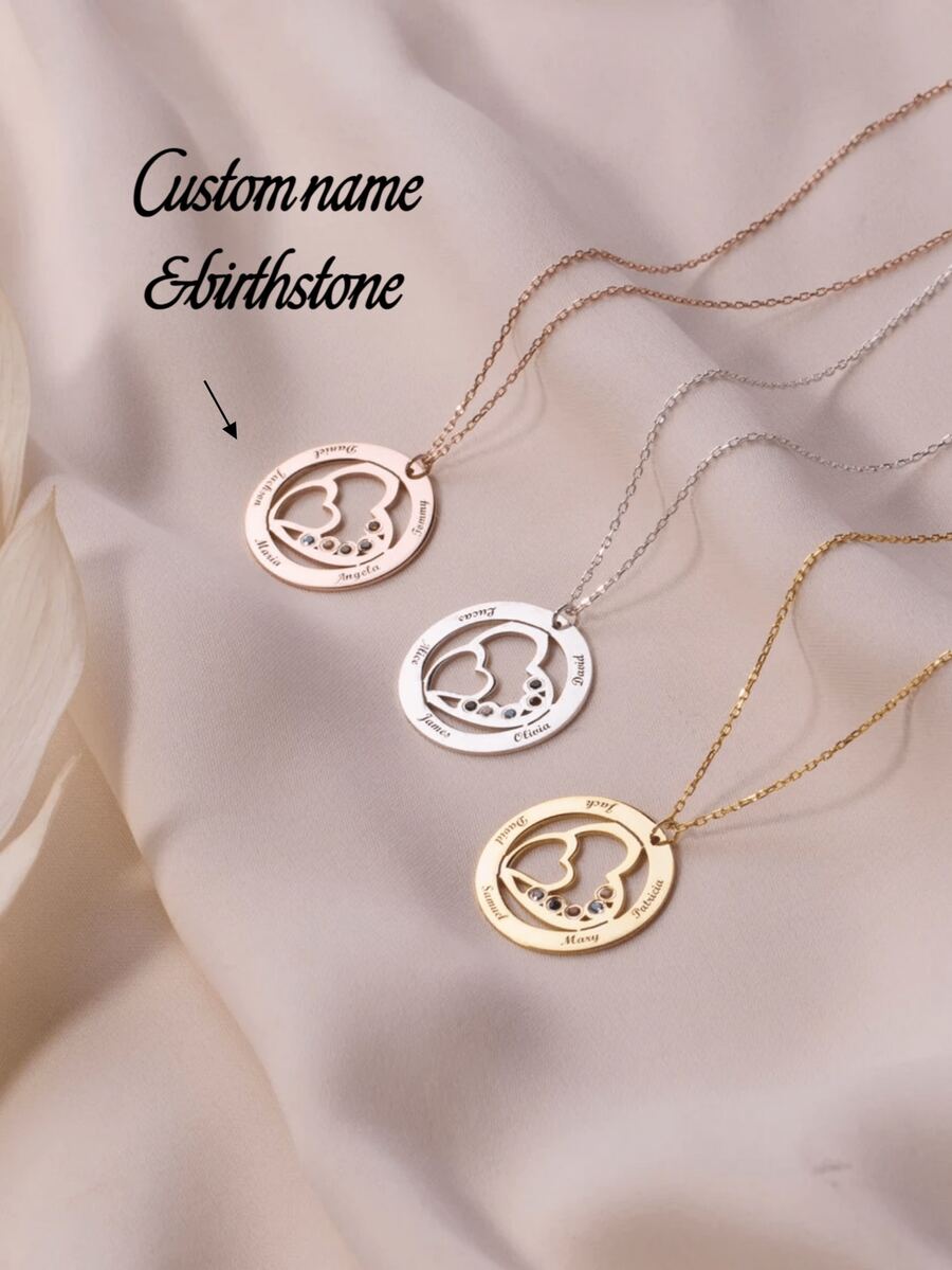 1 Personalized 5 Names Engraved Necklace With Birthstone, Customized Children'S Name Necklace, Custom Made Jewelry Accessories, Family Gift, Mother'S Day Gift, Exclusive Guardian Gift, Valentine'S Day Gift, Christmas Gift