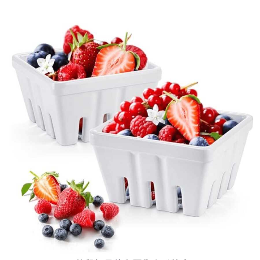 Set Of 2 Berry Basket, Melamine Berry Bowl With Holes, Square Kitchen Fruit Basket For Christmas, 5" Colander For Strawberry, Grape, Cherry, Berries, Veggies,Kitchen Accessories, A Must-Have Kitchen Tools Gift For Home Chefs, Space-Saving Storage For Kitchen Organizers , Christmas Kitchen Gifts Idea - White - View 1