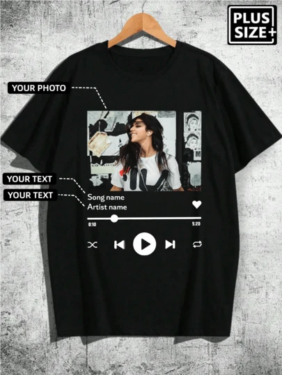 Anpassad - Plus Size Herr T-shirt (Upp till 6XL): Text/Foto T-shirt - Visa upp din unika musiksmak, Lämplig för olika musikfestivaler/konserter/operor/symfoniorkester/pjäser. Anpassning
