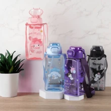 Sanrio Square Cartoon Water Bottle - Durable PC Material, Leakproof, High Temperature Resistant, Outdoor Portable Large Capacity Water Bottle With Shoulder Strap - Great For School, Office, Gym - Perfect Birthday Gift Or Gift For Her