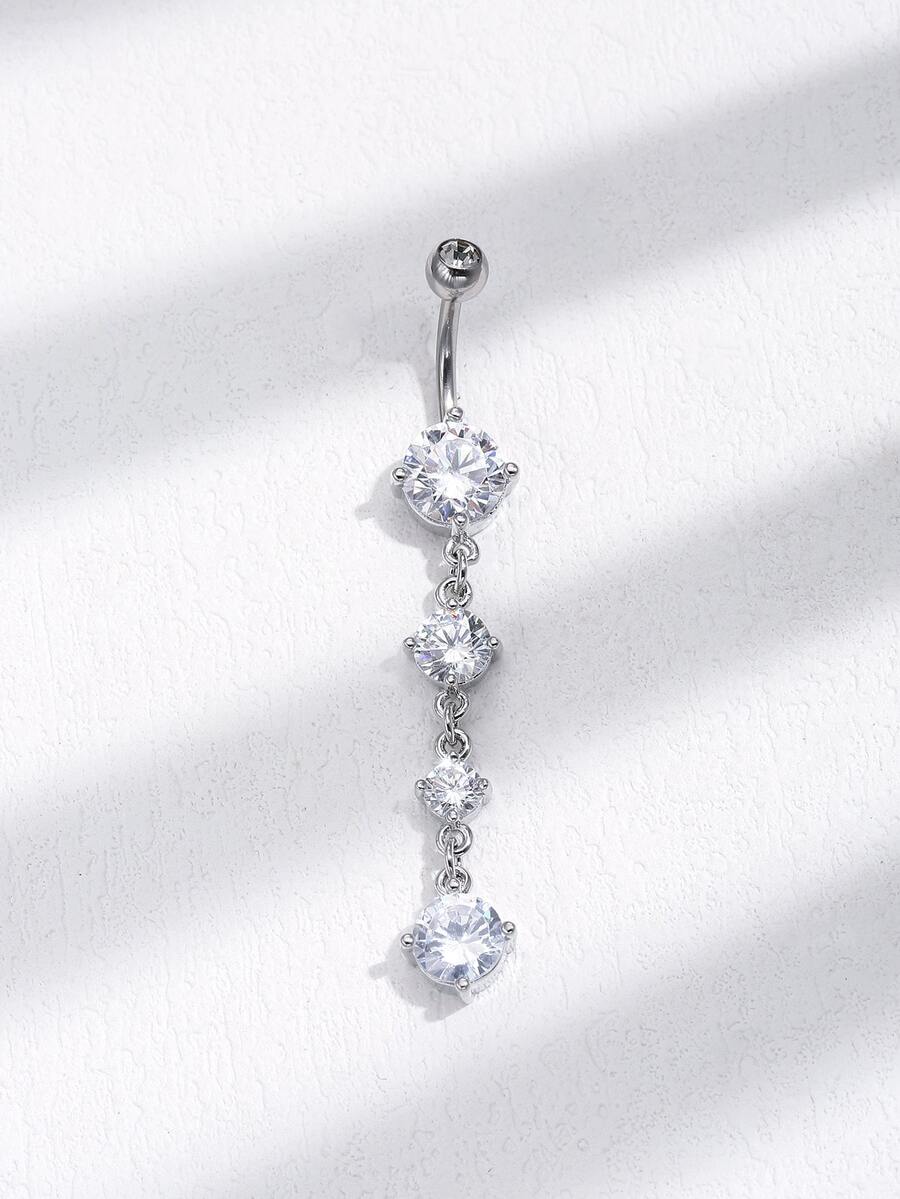 1pc Copper 4 Segment Dangle Belly Button Ring, Sexy And Fashionable Navel Ring - Silver - View 1