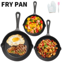Cast Iron Skillet Set Of 3PCS Pre-Seasoned Non-Stick Heavy Duty Durable Kitchen Frying Pans - Black - View 2