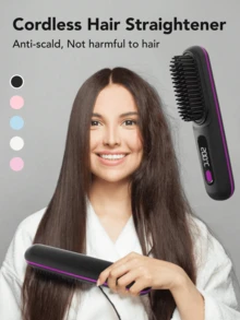 便携式负离子直发梳，无线设计，三档温度调节，快速加热，防烫伤，适合柔软细软发质，是旅行、居家、沙龙的理想之选，也是节日送礼佳品，2000mAh电池，可持续使用长达30分钟。