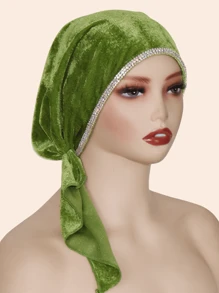 1pc Women's Autumn/Winter New Velvet Polyester Fiber Rhinestone Chain Versatile Headscarf/Bath/Sleep Cap, Luxury Fashion Design