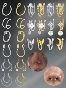 CIZME Fake Nose Rings Stainless Steel Gold Faux Septum Rings Dangle U Shaped Fake Nose Piercing Jewelry Non Piercing Septum Rings For Women Men Fake Lip Rings Ears Clip On Cartilage Earring - Fake Nose Ring - View 1