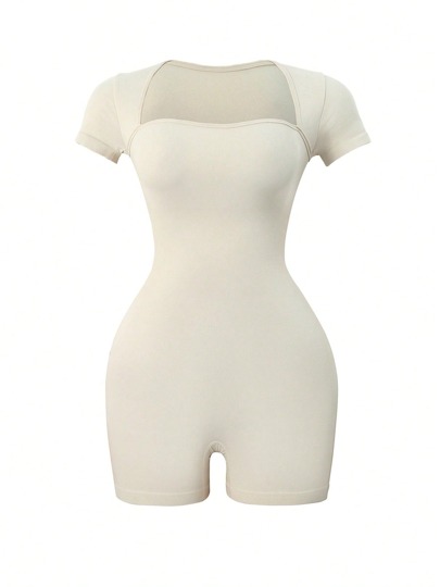 NcmRyu 1pc Women's Square Neck Ribbed Tummy Control Lifting Yoga Jumpsuit For Dance, Fitness, Outdoor