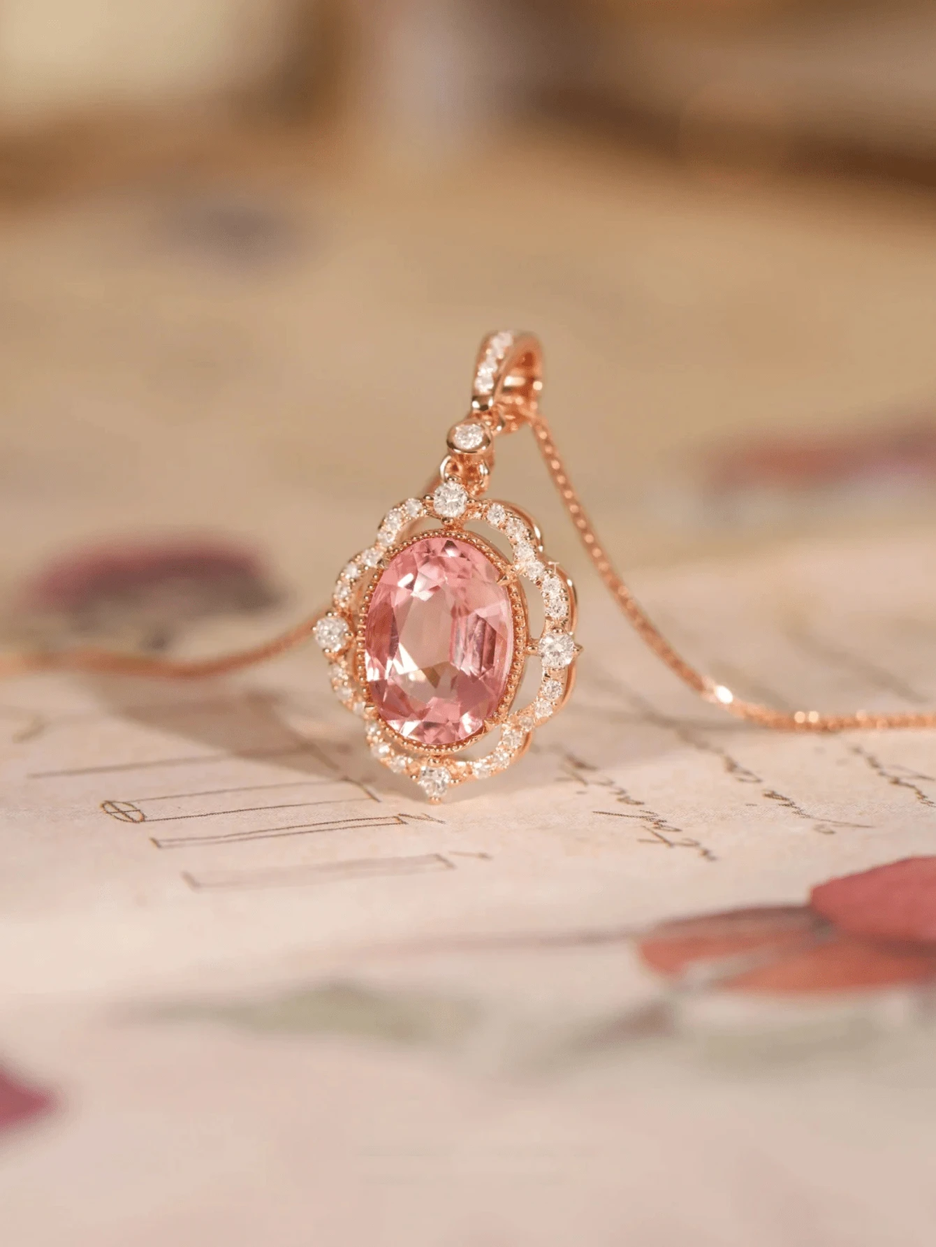 1pc Charming Pink Zirconia Flower Shaped 925 Sterling Silver Necklace For Women, Everyday Wear - Hoa hồng vàng - Xem 1