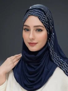 1 Piece Women's Hot Diamond Plain Jersey Hijab Shawl Soft Headscarf Arabic Casual Long Scarf Conservative Solid Color Headscarf Suitable For Daily Use For Dress - A - View 2