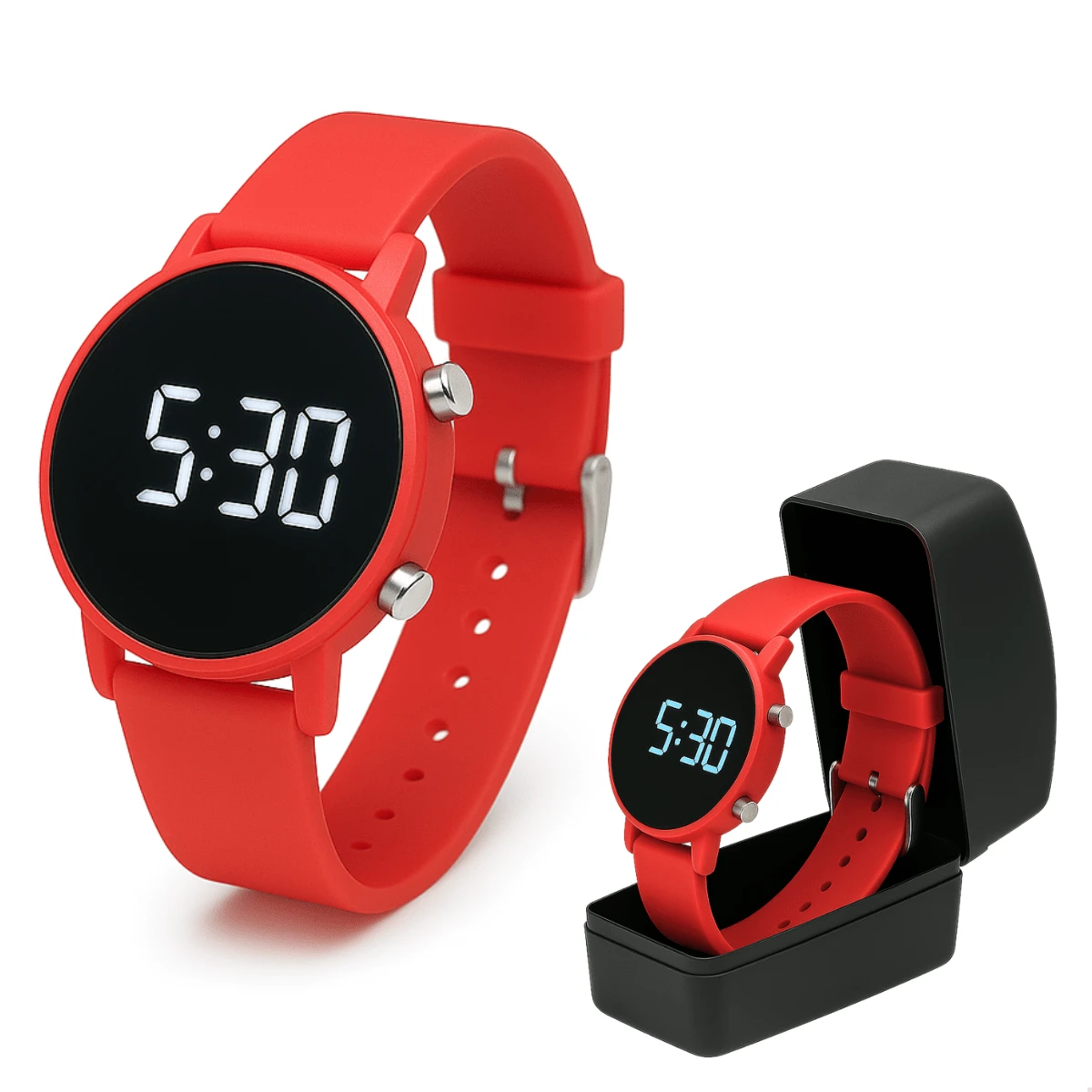 Digital Sports Watch With Silicone Strap For Kids Adults Girls Boys Men Women - 紅色 - 查看 1