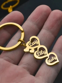 Custom Family 1-5 Names Keychain, Personalized Heart-Shaped Multi-Name Pendant, Stainless Steel Golden Keyring, Women's Fashion Jewelry, Christmas Gift Idea, Single, Decorative, Ladies Keyring, Round Ring Clasp Personalized Tree Of Life Keychain