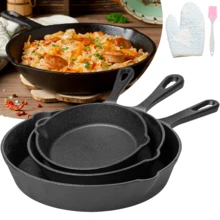 Cast Iron Skillet Set Of 3PCS Pre-Seasoned Non-Stick Heavy Duty Durable Kitchen Frying Pans - Black - View 5