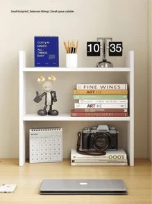 1 Stück minimalistisches nordisches Stil Desktop Lagergestell, doppellagiges/dreilagiges Bücherregal, Desktop Organisation und Lagerungstools, essenzieller Aufbewahrungsorganisator, praktisches kleines Möbelstück für Familien, zwei Farben und drei Stile