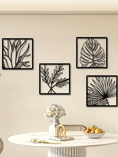 4pcs Modern Metal Wall Art: Leaf Sculpture Decor For Living Room, Bedroom, Home And Garden - Contemporary Art Metal Leaf Wall Sign For Home Decor Room Decor Bedroom Decor Wall Decor