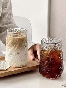 1 件树纹玻璃咖啡杯，大容量冰美式/拿铁杯，耐热透明玻璃杯