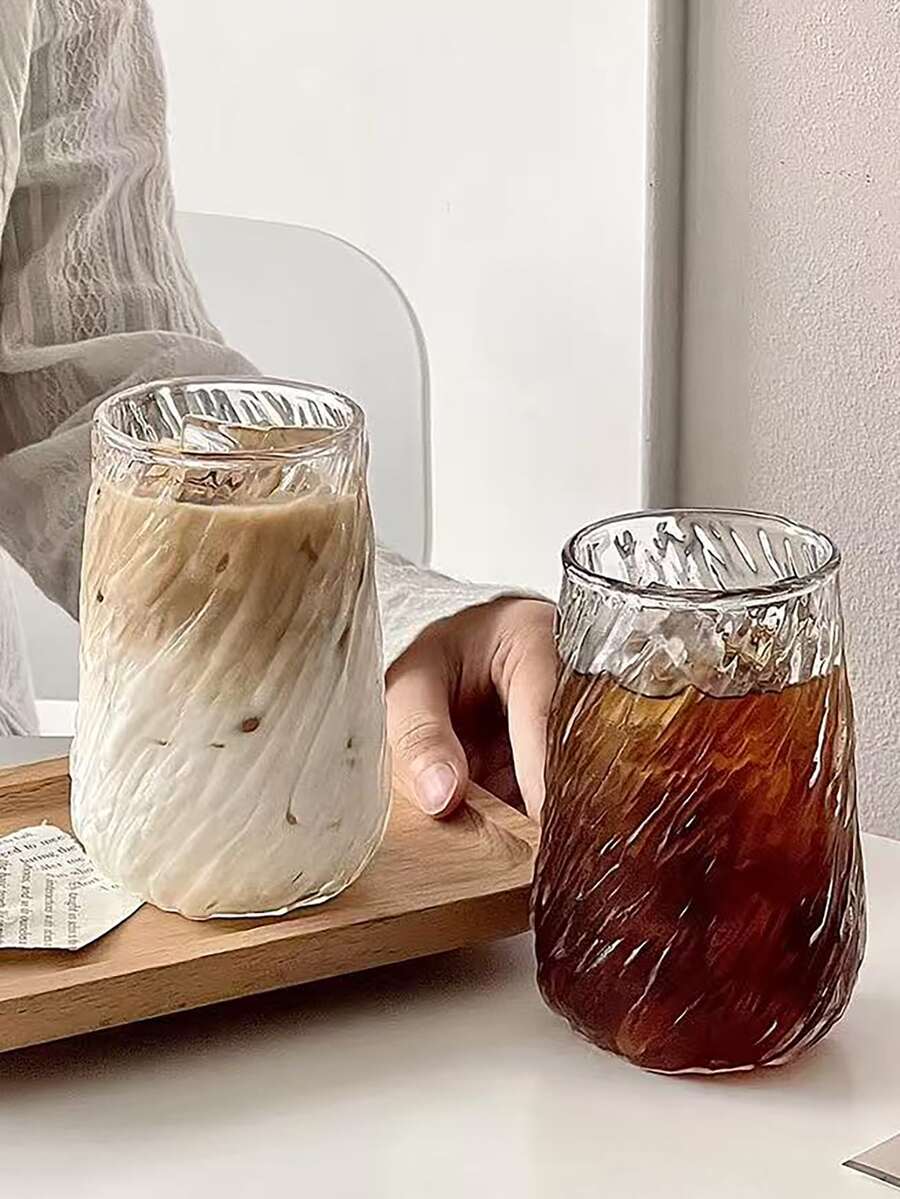 1 件树纹玻璃咖啡杯，大容量冰美式/拿铁杯，耐热透明玻璃杯