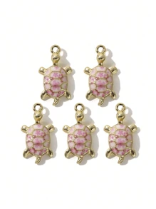 Mix 5 Pieces Of Pink Alloy Drip Enamel Turtle Jewelry Suitable For DIY Bracelets, Necklaces, Keychains, Jewelry Making Accessories