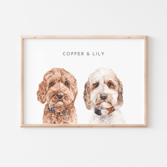Two Pet Watercolor Portrait, Dog Painting Custom From Photo, Pet Portrait Print , Dog Portrait Custom Painting, 2 Pet Portrait Custom