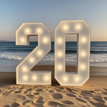 1Pc 3FT/91.5CM/36Inch Light Up Digital Marquee Frame White Lights KT Board Number 0-9 Plug-In KT Board With Bracket Party Decorative Light Birthday Party Anniversary Decoration-Warm Light - White - View 2