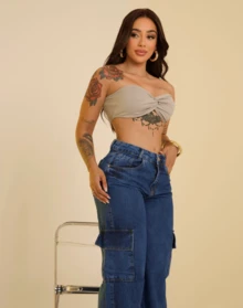 Women's Cargo Jeans Without Elastane 36 To 46 - Dark Wash - View 4