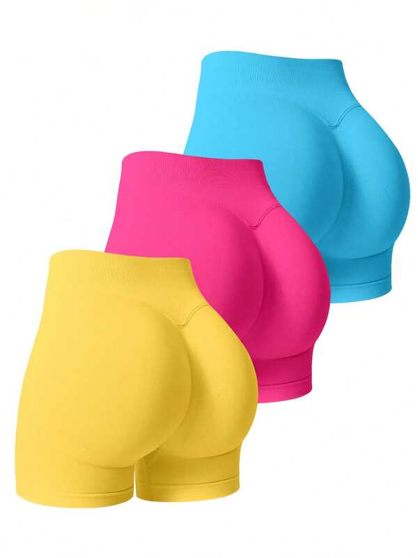 NcmRyu 3pcs Women's Seamless Elastic Butt Lifting Running Training Fitness Yoga Outdoor Sports Shorts