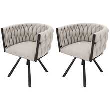 Set Of 2 Linen Dining Chairs, Luxury Swivel Chair For Living Room, Bedroom, Leisure Swivel Chair With Four Metal Support Legs, Beige And Black Linen