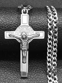 Jesus Cross Crucifix Pendant Necklace For Men Stainless Steel Gold Color Christian Coffee Bean Chain,Father's Day Gift, The Perfect Gift For Family And Friends