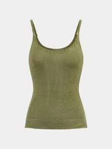 Top estivo da donna Just Masa, stile Y2K, sexy, slim, giovane, scollo a V, con bretelle in lana - Verde - Visualizzare 5