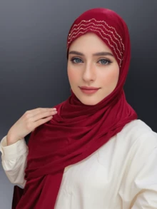 1 Piece Women's Hot Diamond Plain Jersey Hijab Shawl Soft Headscarf Arabic Casual Long Scarf Conservative Solid Color Headscarf Suitable For Daily Use For Dress - A - View 14